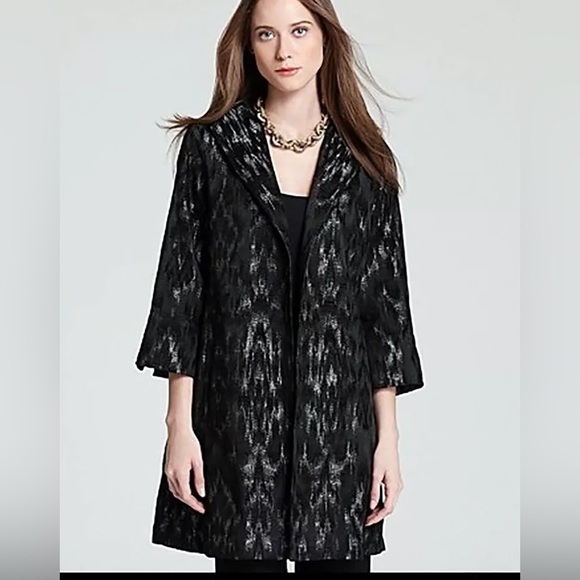 Eileen Fisher Jackets & Blazers - Eileen Fisher Blurred Ikat Jacquard 3/4 Sleeve Coat Sz. Small